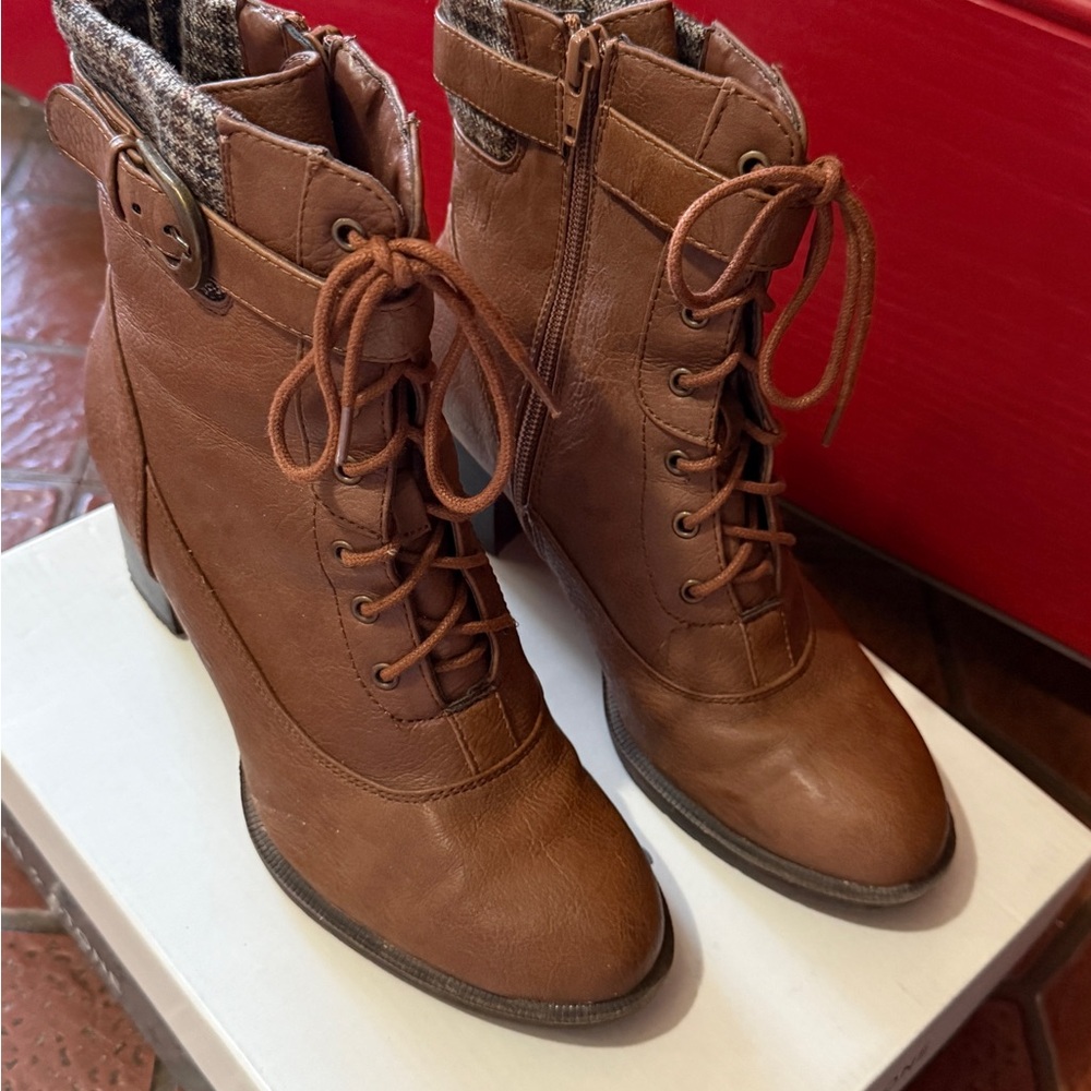 Brown Lace-Up Ankle Boots